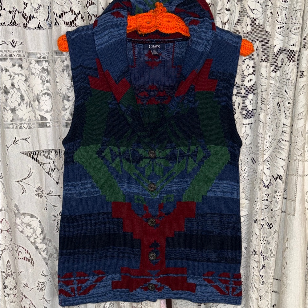 Chaps Multicolor Knit Vest‎ with Button Detail